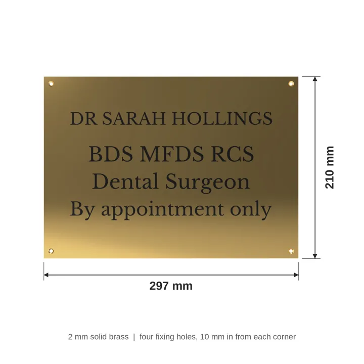 Professional brass plaque, 297 × 210 mm