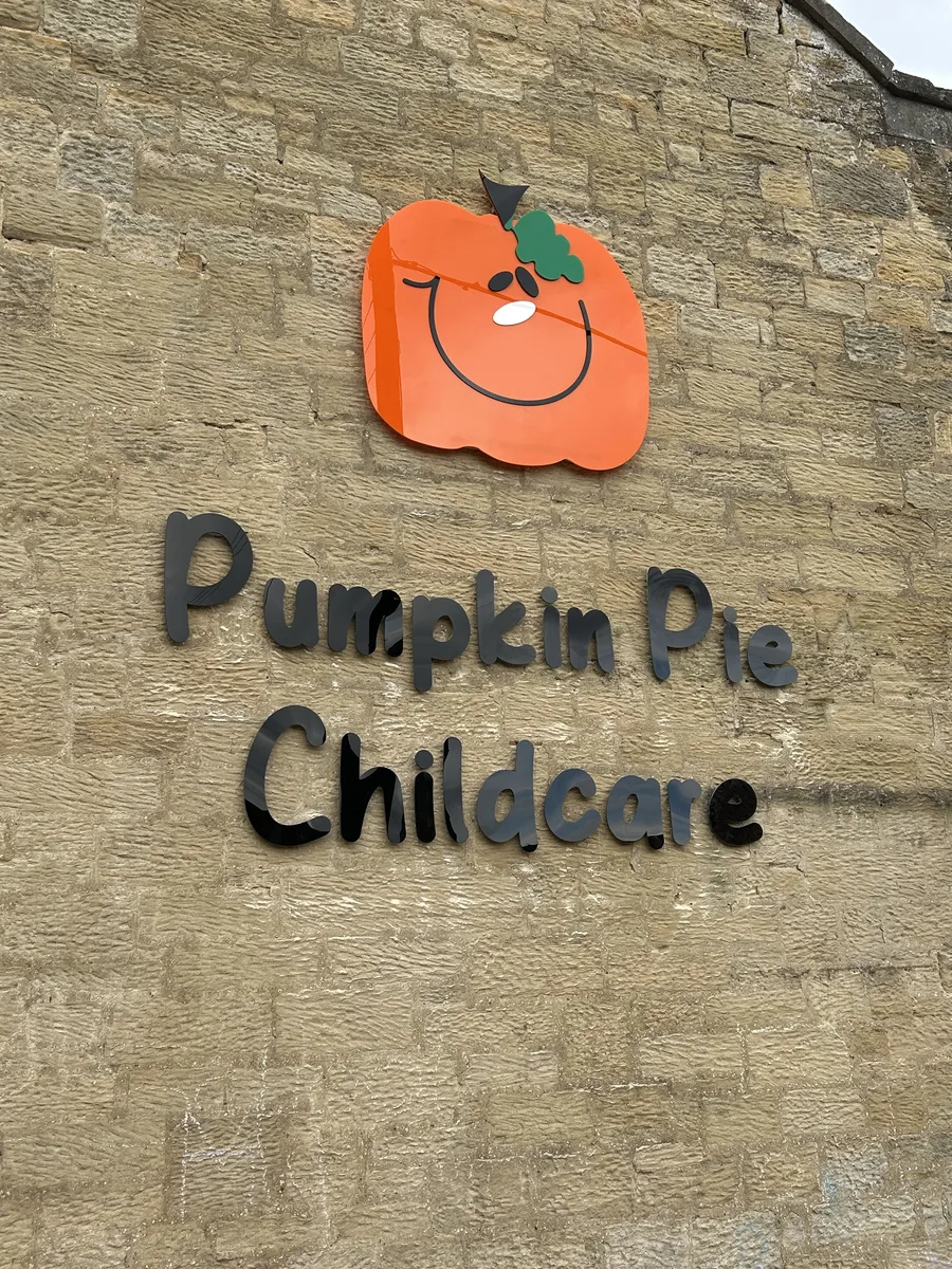 Letters and logo fixed to stone for Pumpkin Pie Childcare